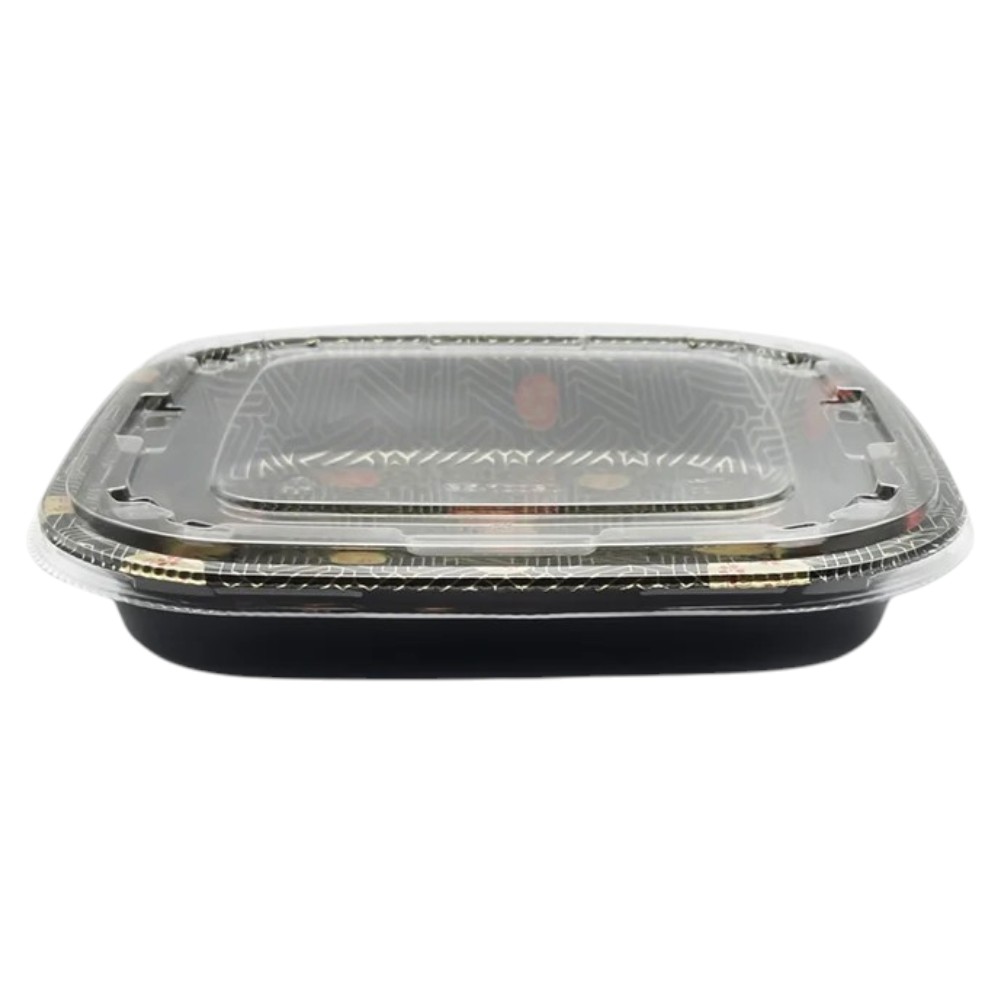12.40″ × 12.40″ × 1.93″ Black Square Sushi Tray with Lid, Sakura Style