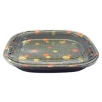 14.17″ × 14.17″ × 1.97″ Black Square Sushi Tray with Lid, Sakura Style
