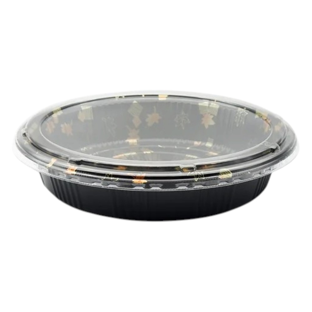 8.14″ x 2″ Black Round Sushi Tray with Lid