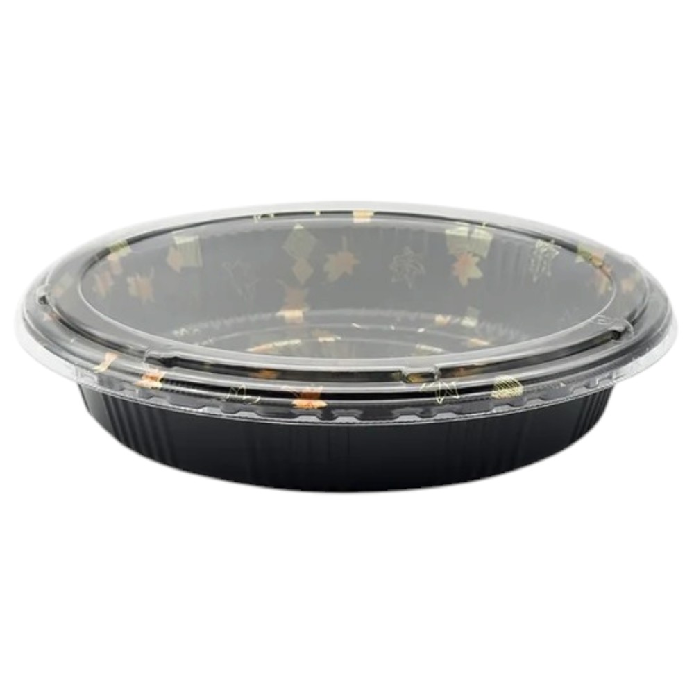 9.56″ x 2″ Black Round Sushi Tray with Lid
