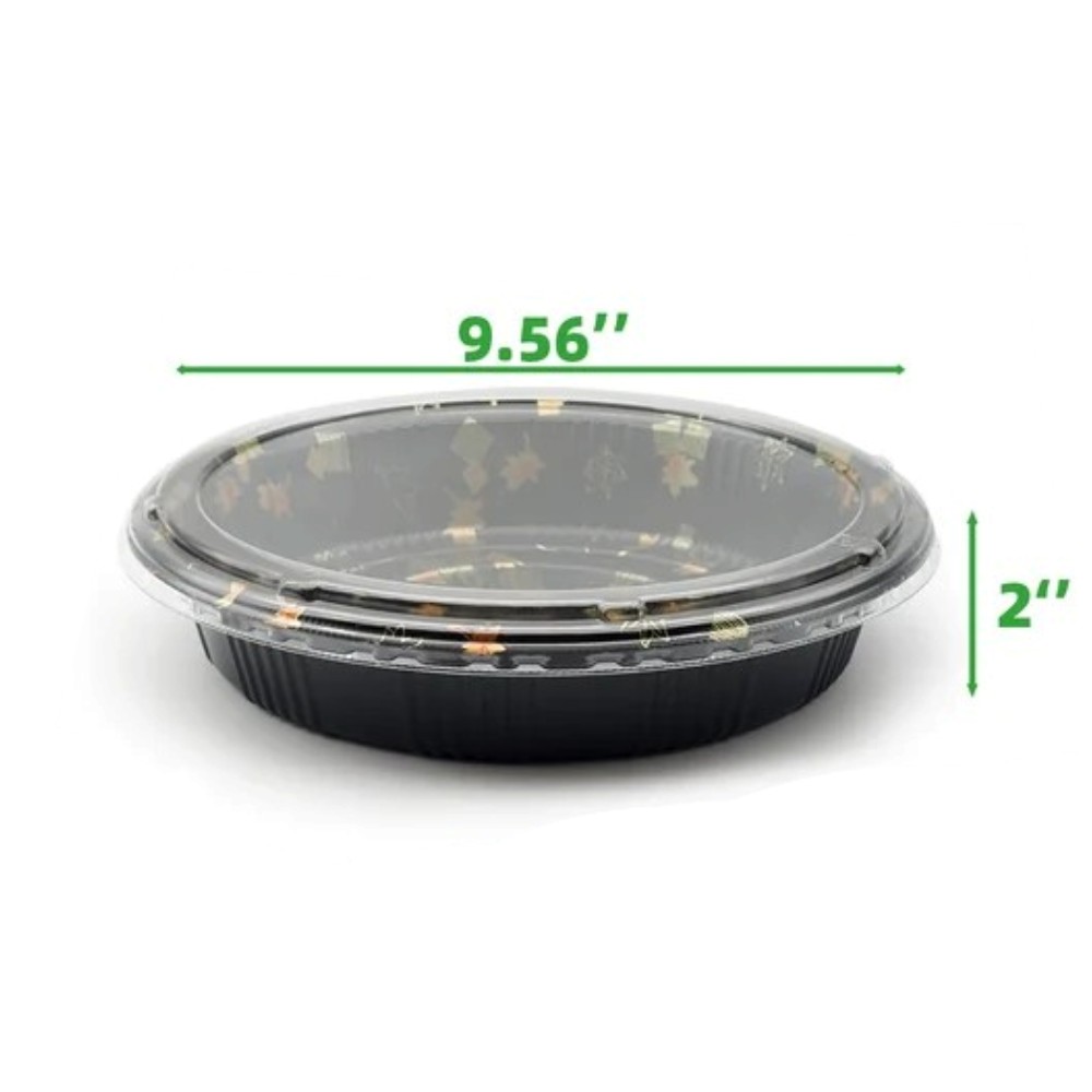 zoho_img_5892498000007555348 9.56″ x 2″ Black Round Sushi Tray with Lid - Image 2