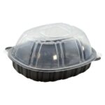 44 oz. Black Plastic Rotisserie Chicken Roaster Container with Dome Lid