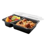 30 oz. 2-Compartment Rectangular Microwavable Container with Lid - Image 2