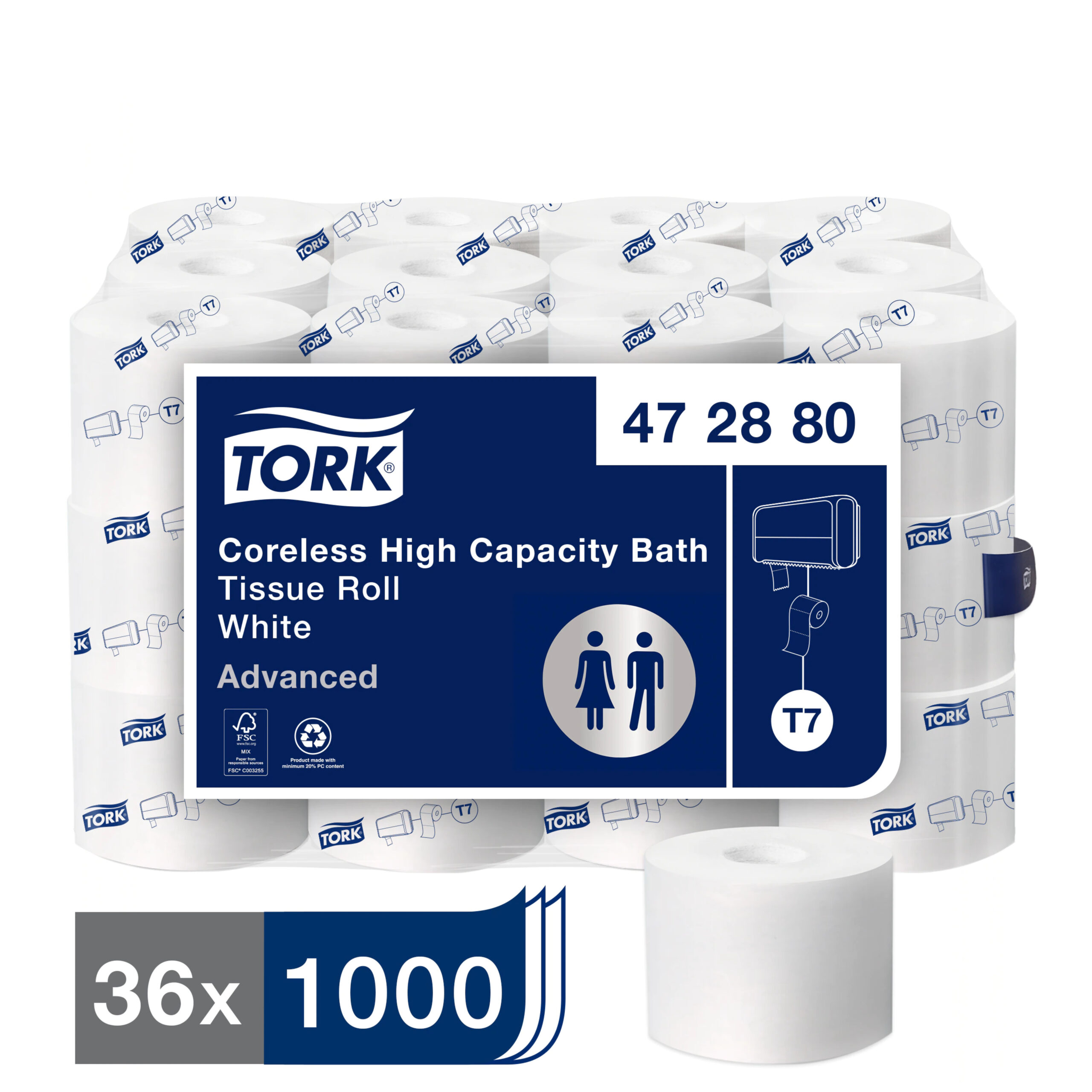 Tork OptiServe® Advanced Coreless Toilet Paper Roll, 2-Ply, White, 3.66″ x 4″